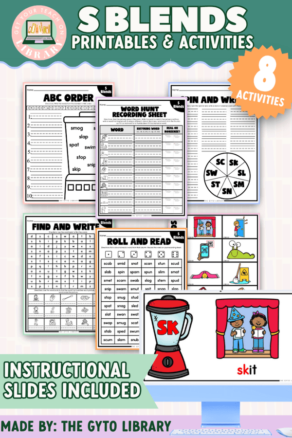 S Blends Word Work: Phonics & Decoding Practice – printable phonics classroom resource for grades K–2 by Get Your Teach On