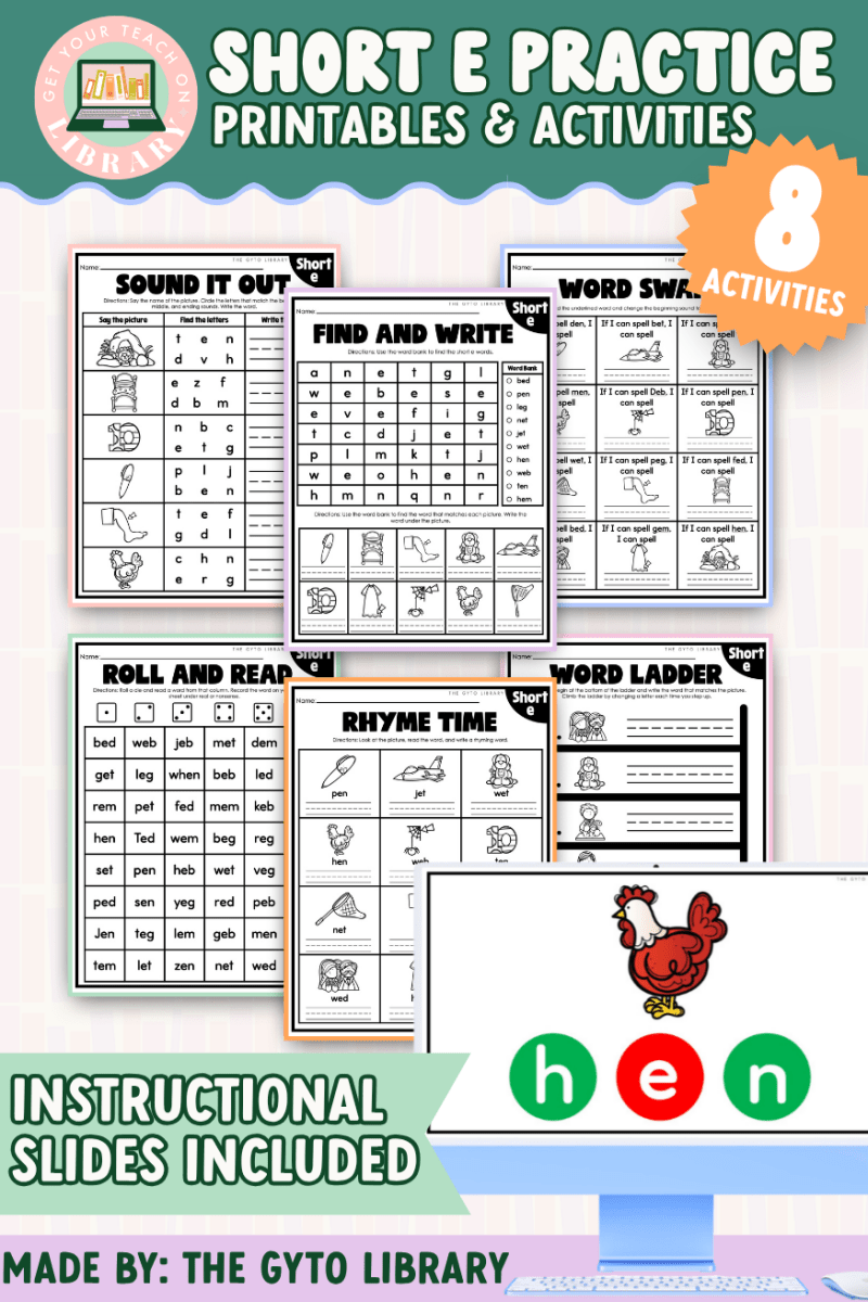 Short E CVC Word Practice | Supplemental Phonics Activities for Decoding & Word Work - Shop GYTO - Get Your Teach On