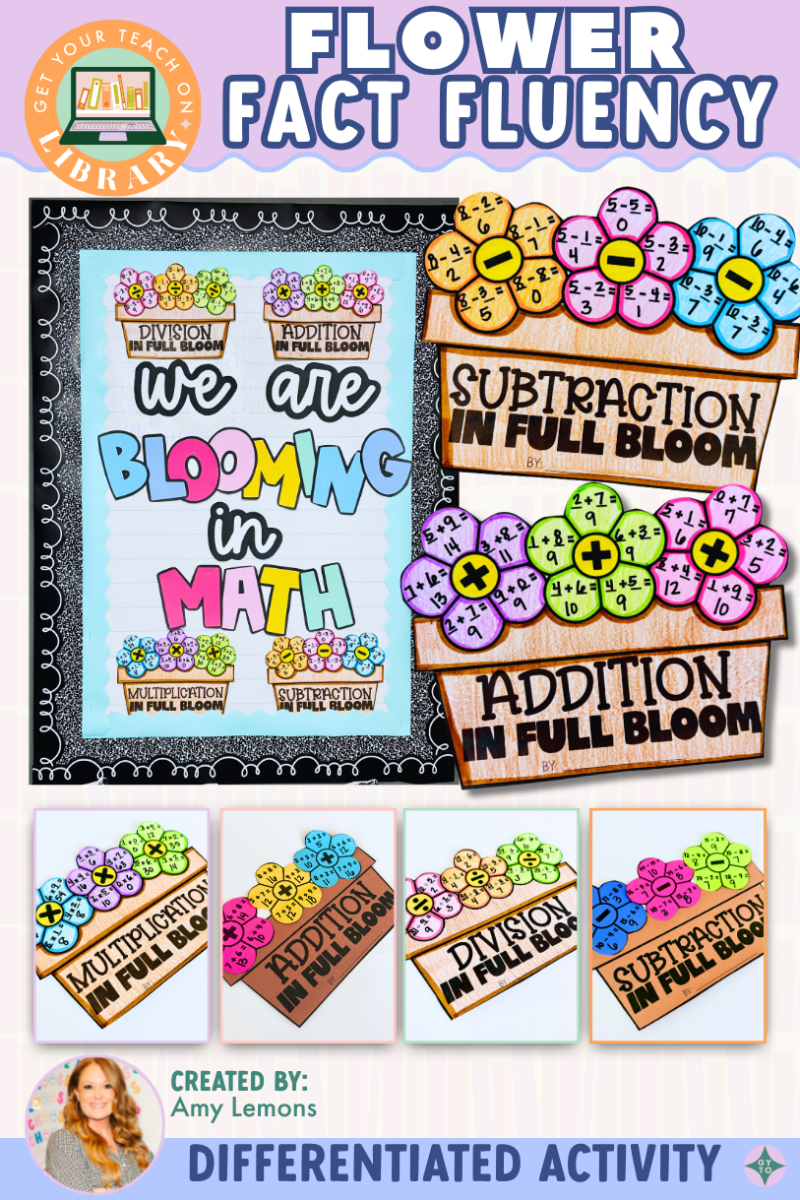 Spring Math Craft: Flower Fact Fluency for Addition, Subtraction, Multiplication, and Division - Shop GYTO - Get Your Teach On