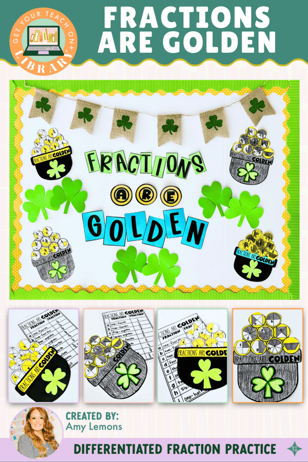 Pot of Gold Fractions Math Craft & Bulletin Board – printable math resource by Amy Lemons and Get Your Teach On