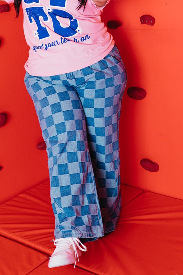 Wide Leg Checkered Denim Jeans - GYTO Collective - Get Your Teach On