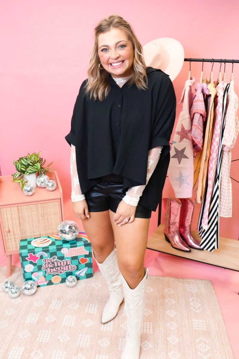 Black Oversized Button Blouse - GYTO Collective - Get Your Teach On