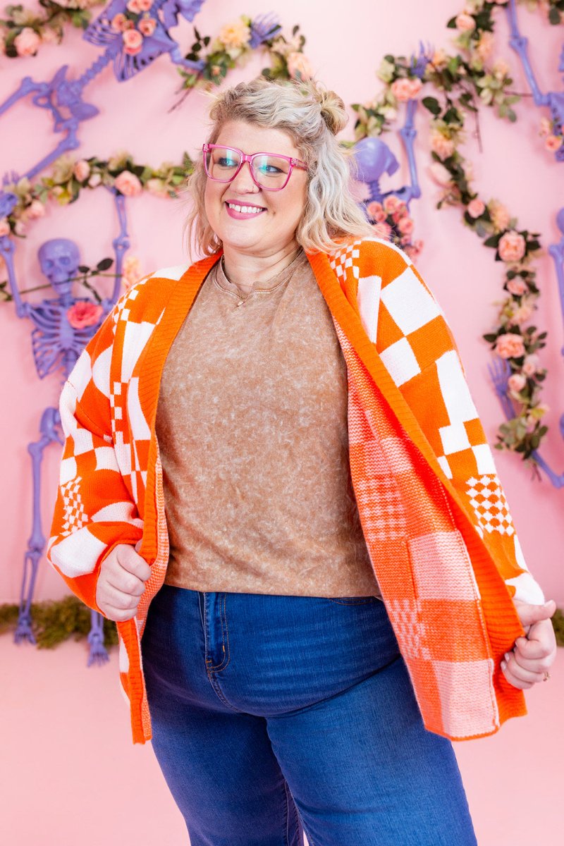 Orange and White Block Knit Cardigan - GYTO Collective - Get Your Teach On