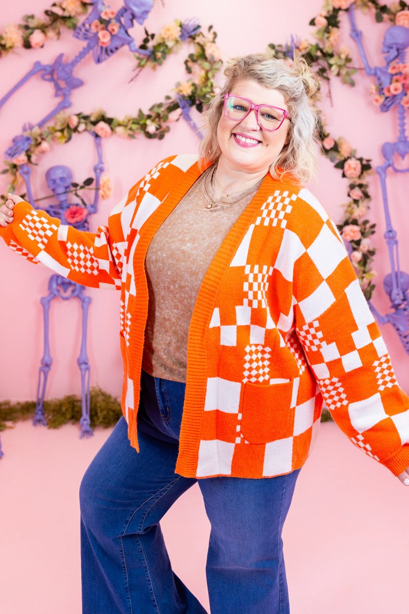 Orange and White Block Knit Cardigan - GYTO Collective - Get Your Teach On