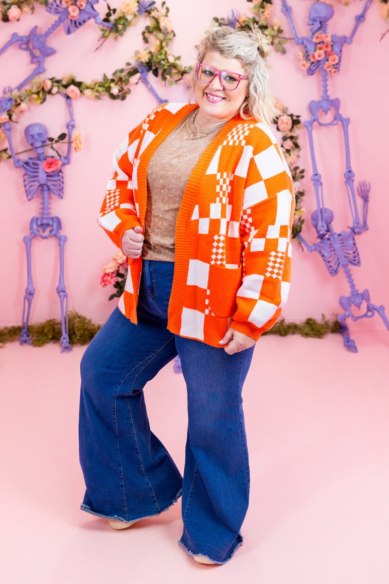 Orange and White Block Knit Cardigan - GYTO Collective - Get Your Teach On