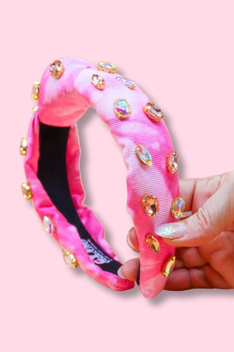Pink Acid Wash with Gold Rhinestones Headband - GYTO Collective - Get Your Teach On