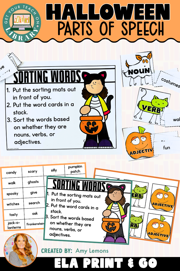 Halloween Parts of Speech Activity | Nouns Verbs Adjectives Sort