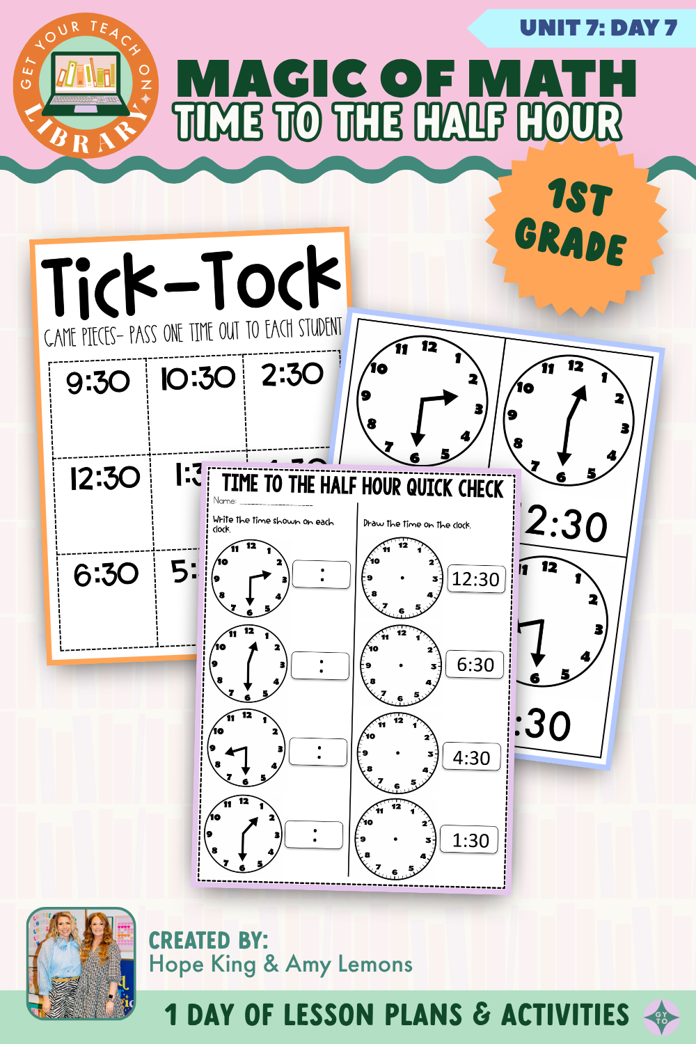 1st Grade Magic of Math: Unit 7 Day 7 Time to the Half Hour