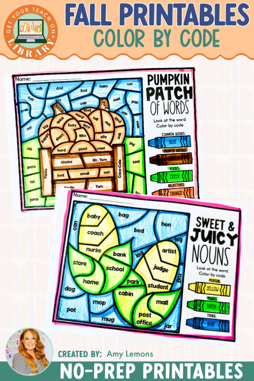 Fall No-Prep Printable: Fall Parts of Speech Color by Code Printables