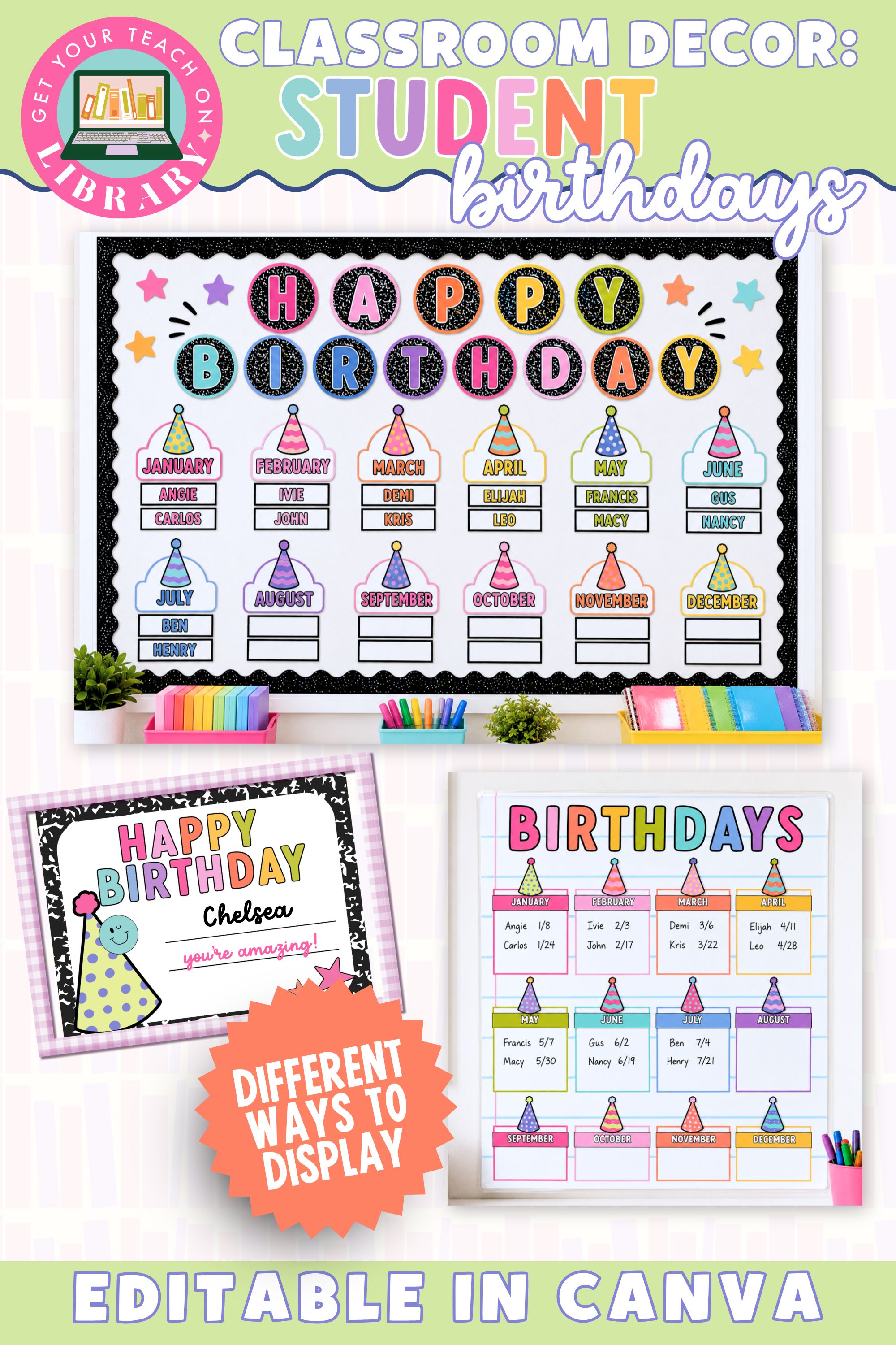 GYTO Classroom Decor: Student Birthdays Display | Bright Classroom Decor