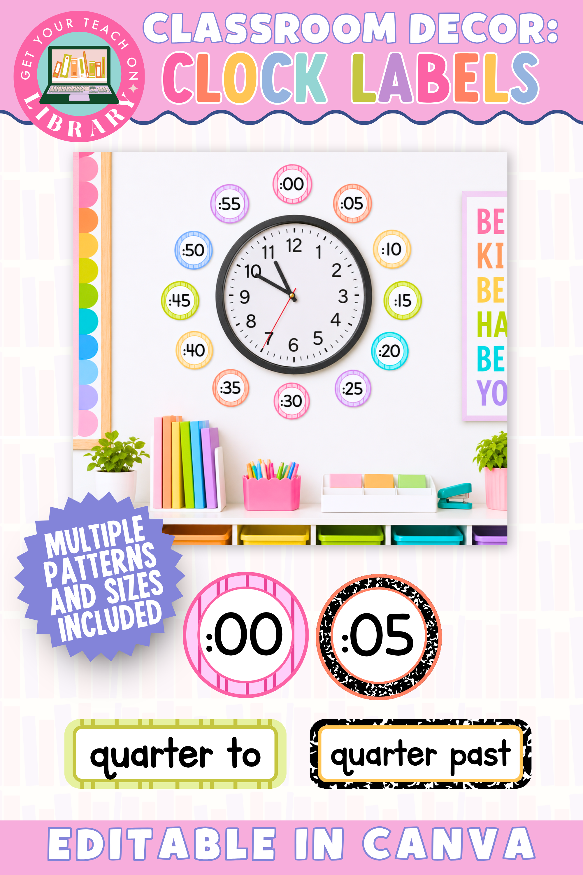 GYTO Classroom Decor: Clock Labels | Bright Classroom Decor