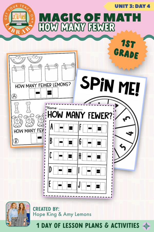 1st Grade Magic of Math Unit 3 Day 4: How Many Fewer? – printable math lesson by Hope King, Amy Lemons and Get Your Teach On