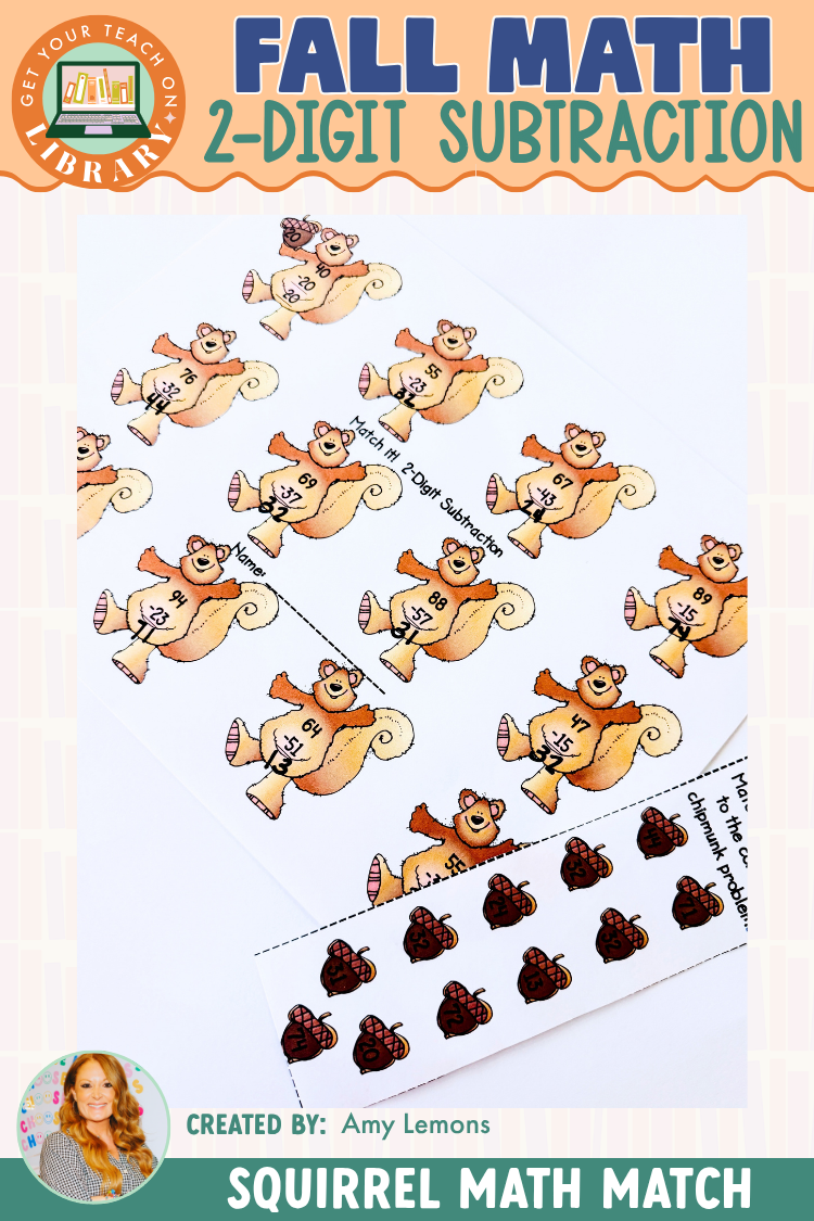 Fall Math: Fall 2-Digit Subtraction Squirrel Math Match
