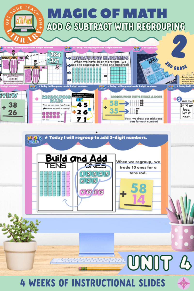 2nd Grade Magic of Math Unit 4 Instructional Slides: Addition and Subtraction With Regrouping - Shop GYTO - Get Your Teach On