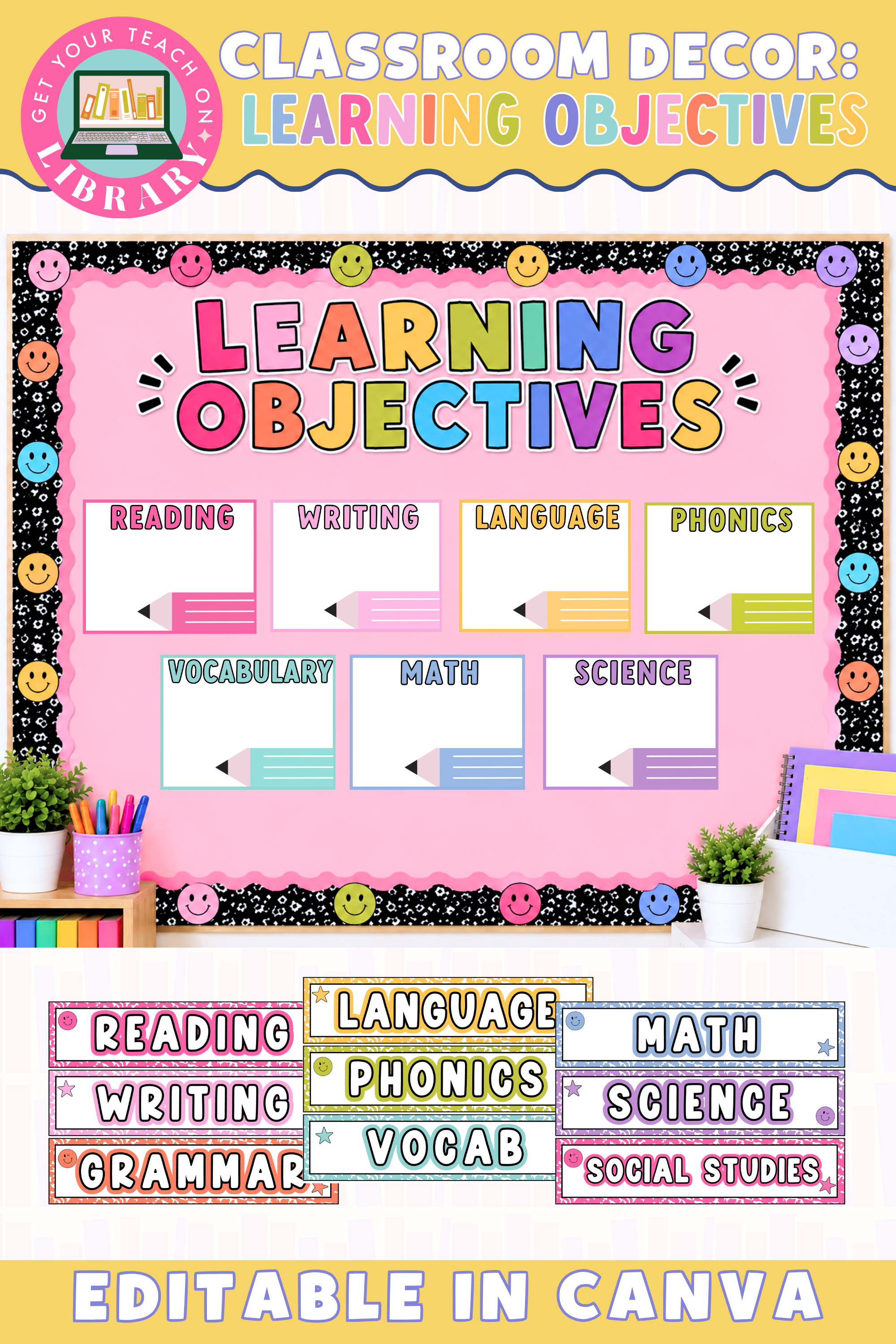 GYTO Classroom Decor: Learning Objectives | Bulletin Board Display | Bright Classroom Decor