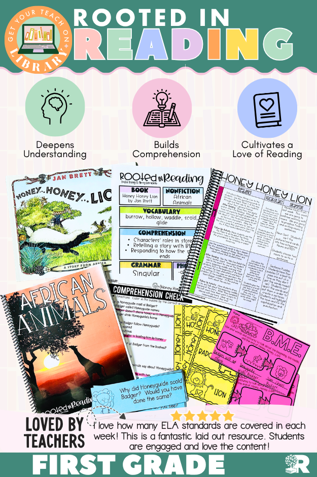 1st Grade Rooted in Reading Yearlong Bundle | Read Aloud Lessons for Comprehension, Grammar, Vocabulary & Phonics