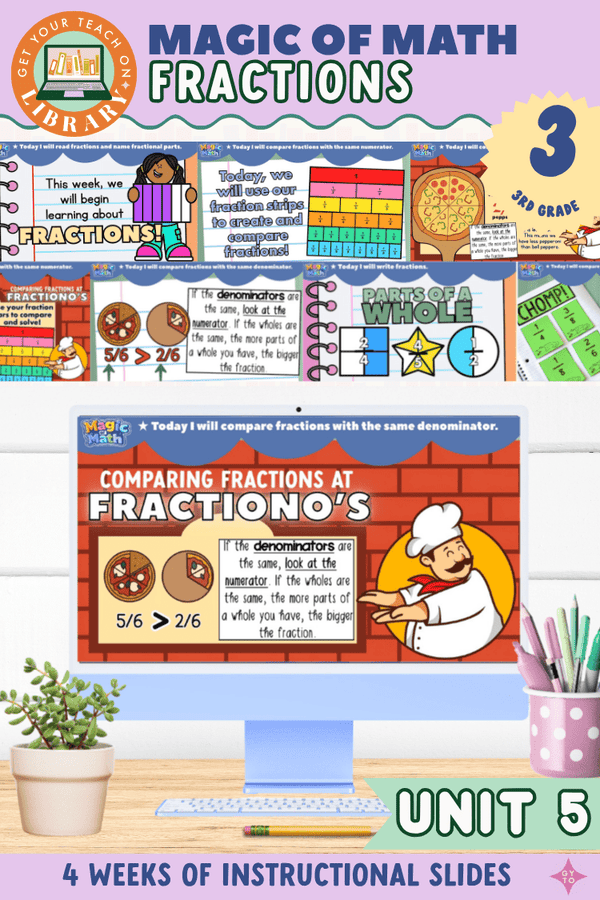3rd Grade Magic of Math Unit 5 Instructional Slides: Fractions, Comparing Fractions, and Fractions on a Number Line - Shop GYTO - Get Your Teach On