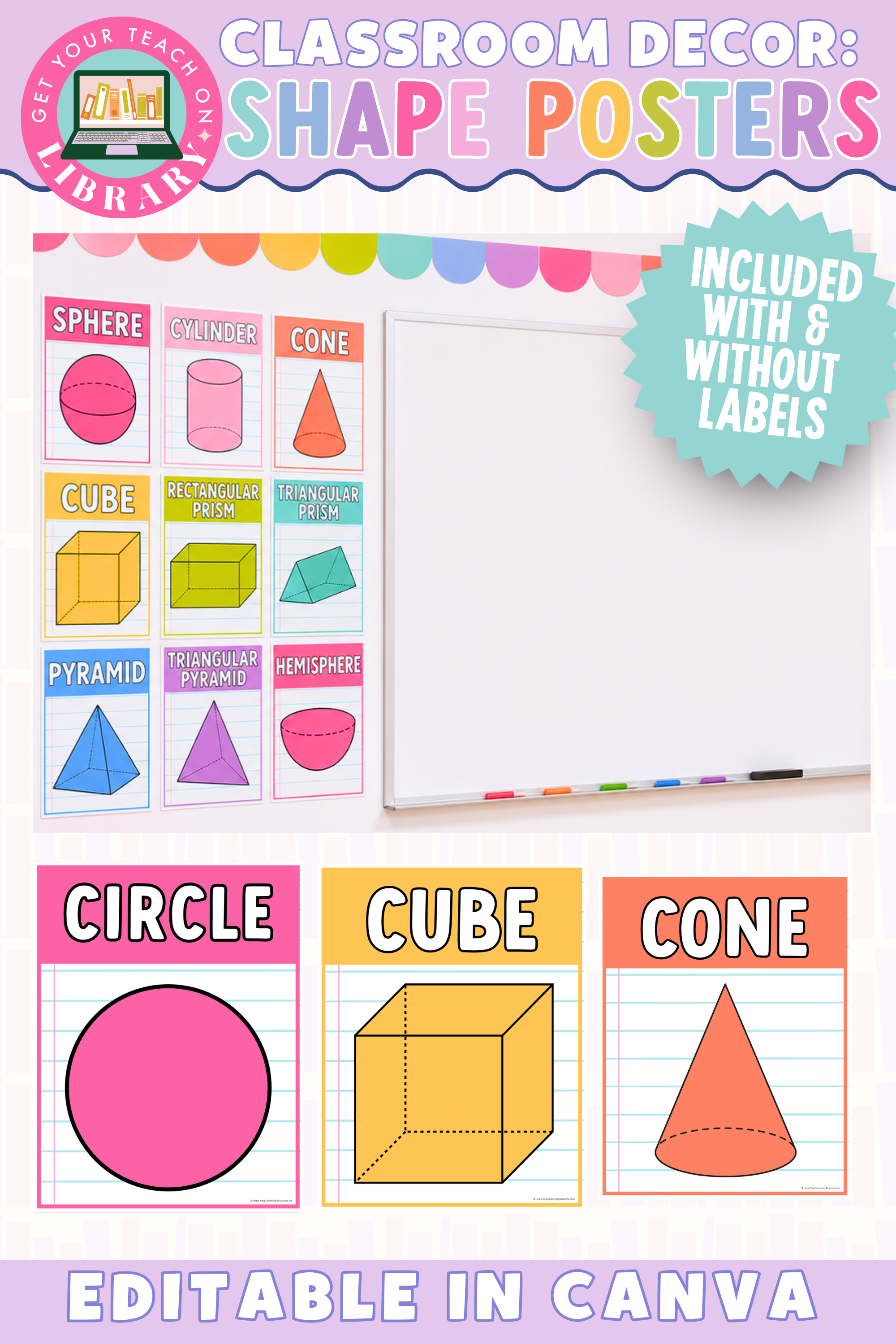 GYTO Classroom Decor: Shape Posters | 2D and 3D Shapes | Bright Classroom Decor