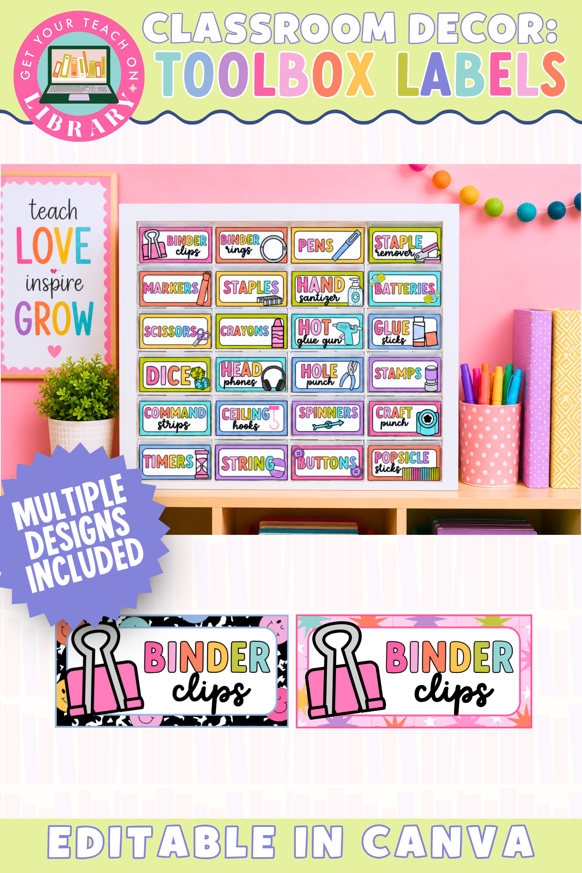 GYTO Classroom Decor: Teacher Toolbox Labels | Classroom Organization | Bright Classroom Decor