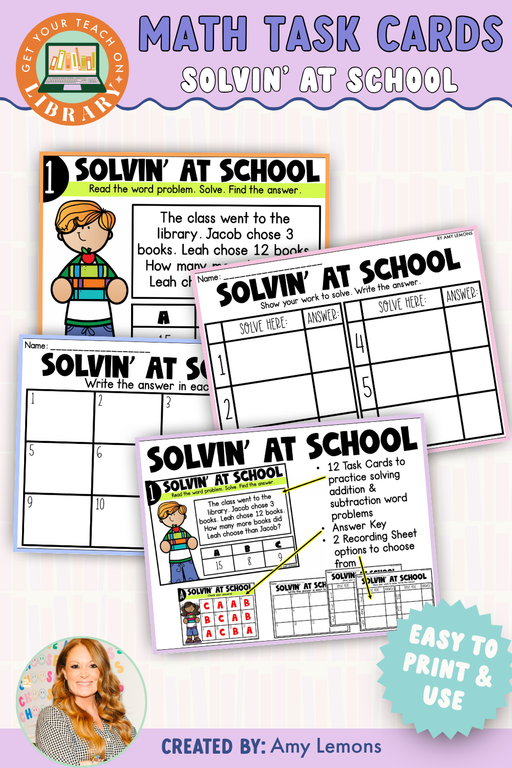 Back to School Math Task Cards: Solvin' at School