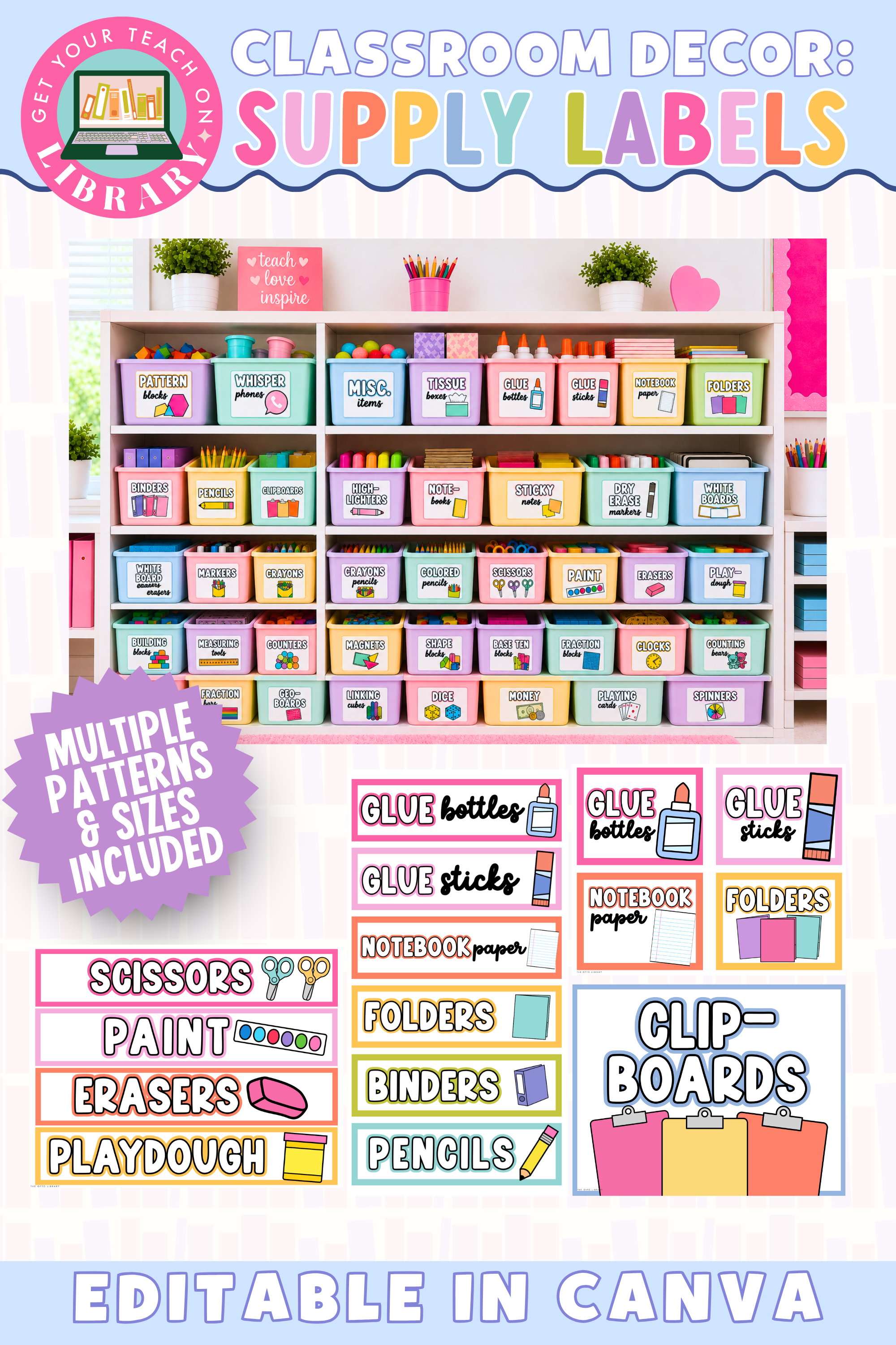 GYTO Classroom Decor: Supply Labels | Classroom Organization | Bright Classroom Decor