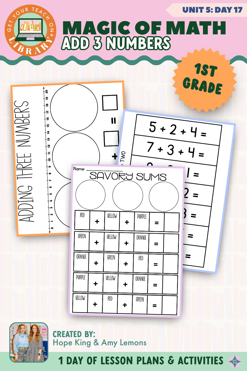 1st Grade Magic of Math: Unit 5 Day 17 Add 3 Numbers