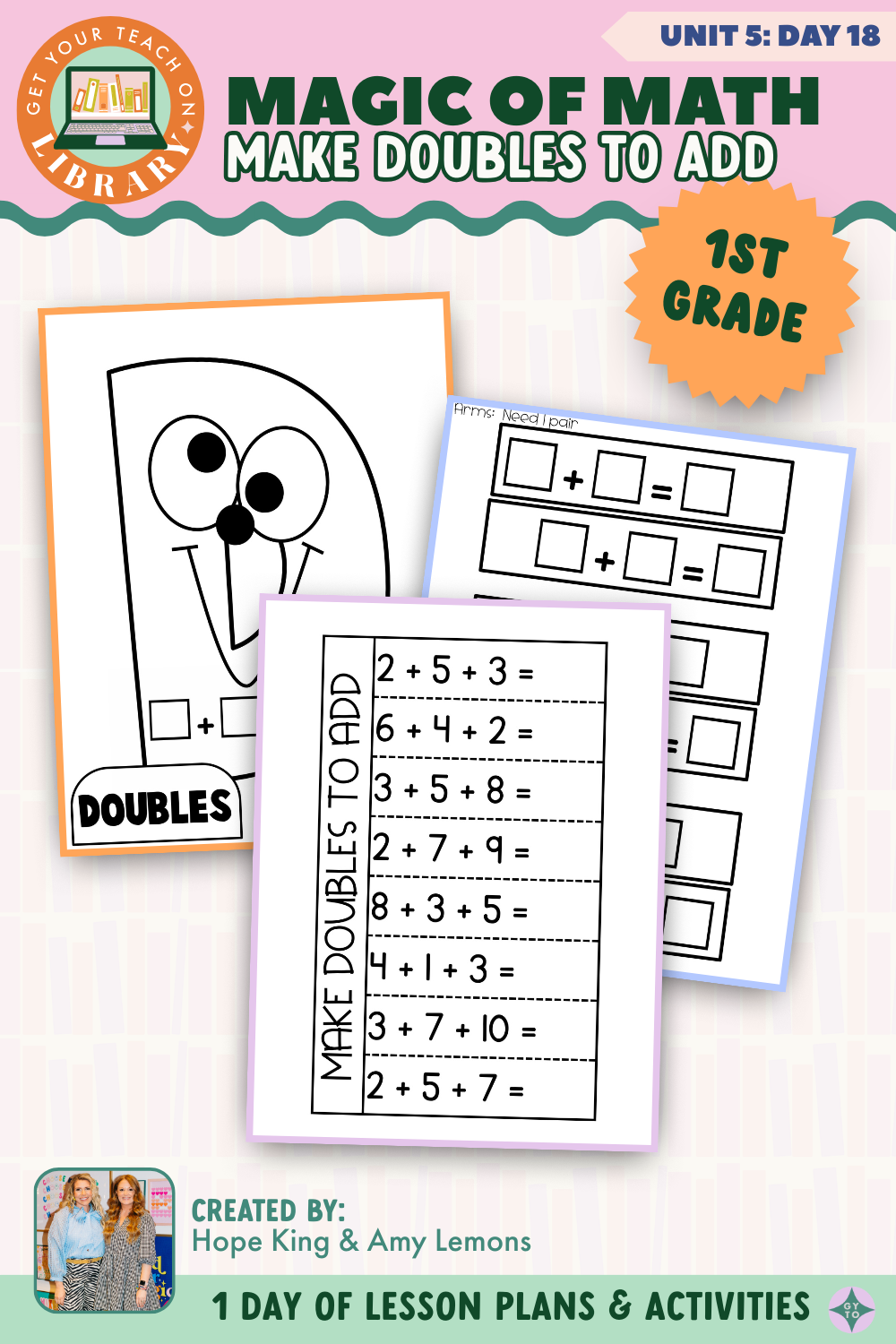 1st Grade Magic of Math: Unit 5 Day 18 Make Doubles to Add