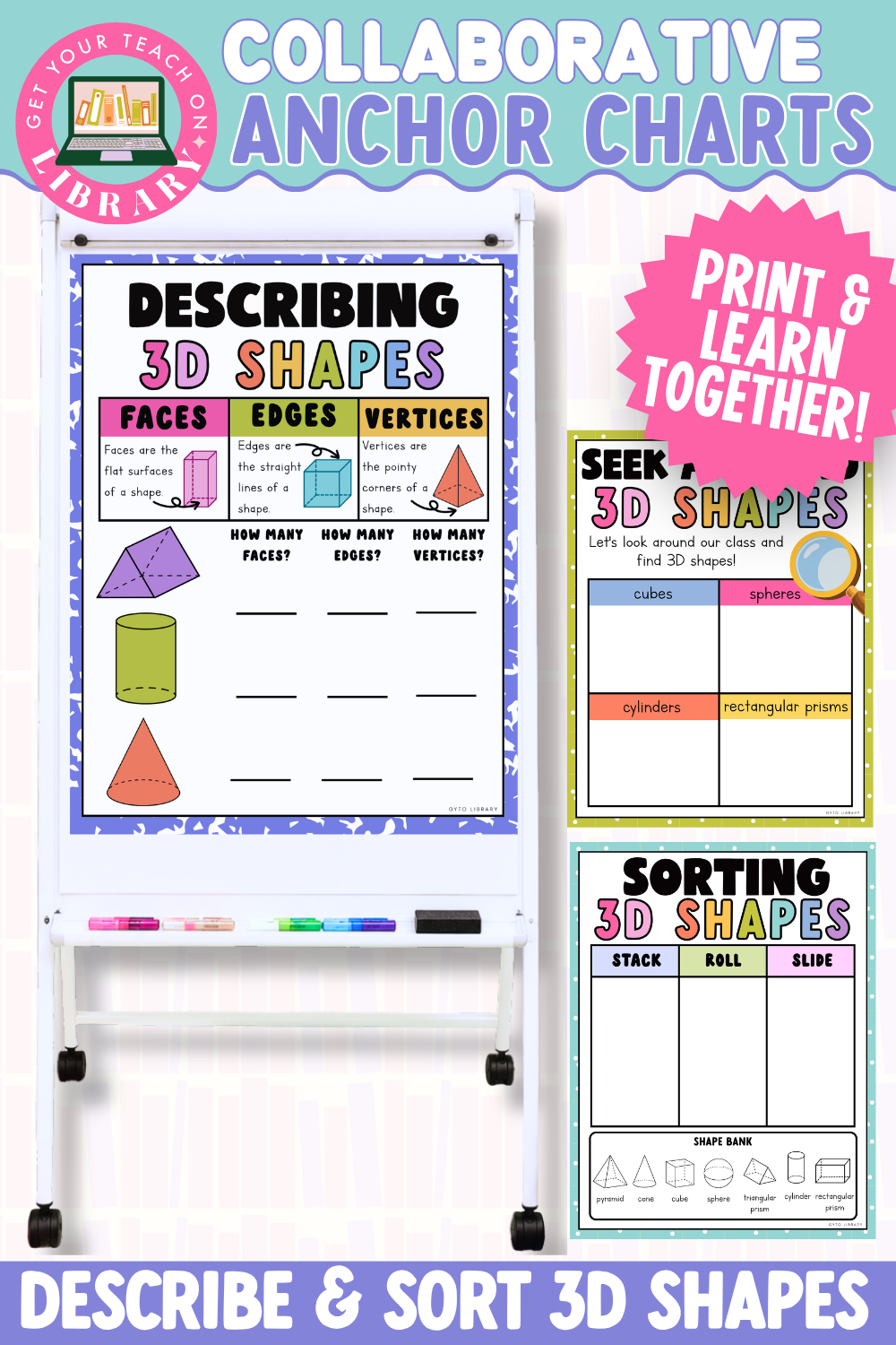 Collaborative Anchor Charts for Describing and Sorting 3D Shapes | Editable Math Poster Templates
