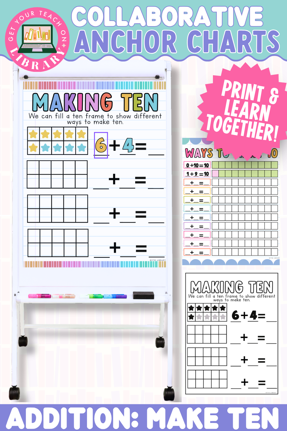 Collaborative Anchor Charts for Addition: Making Ten | Editable Math Poster Templates for Fact Strategies