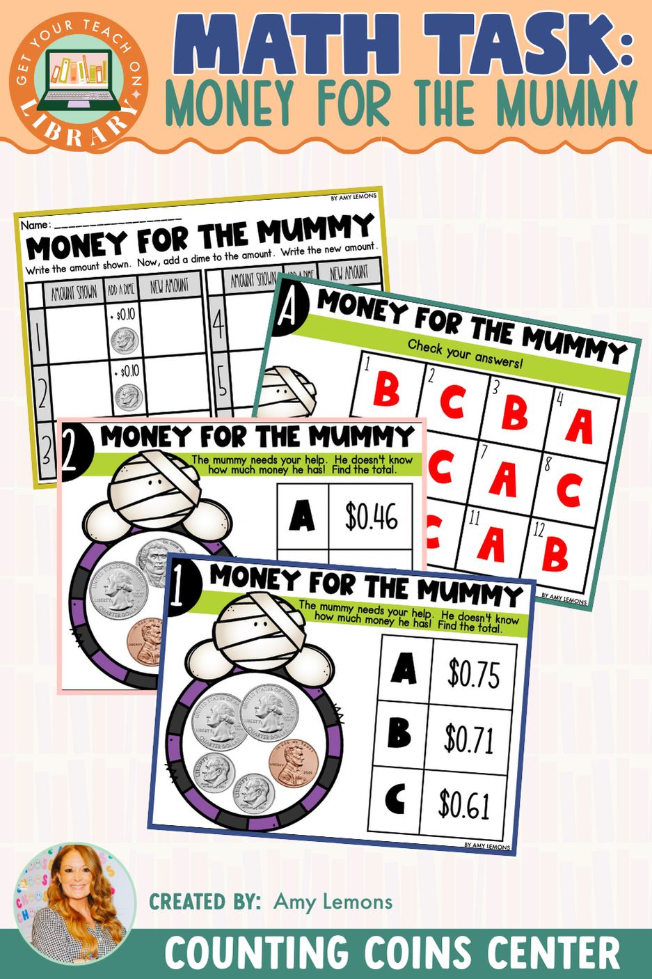Halloween Money Math Task Cards: Counting Coins & Adding Money