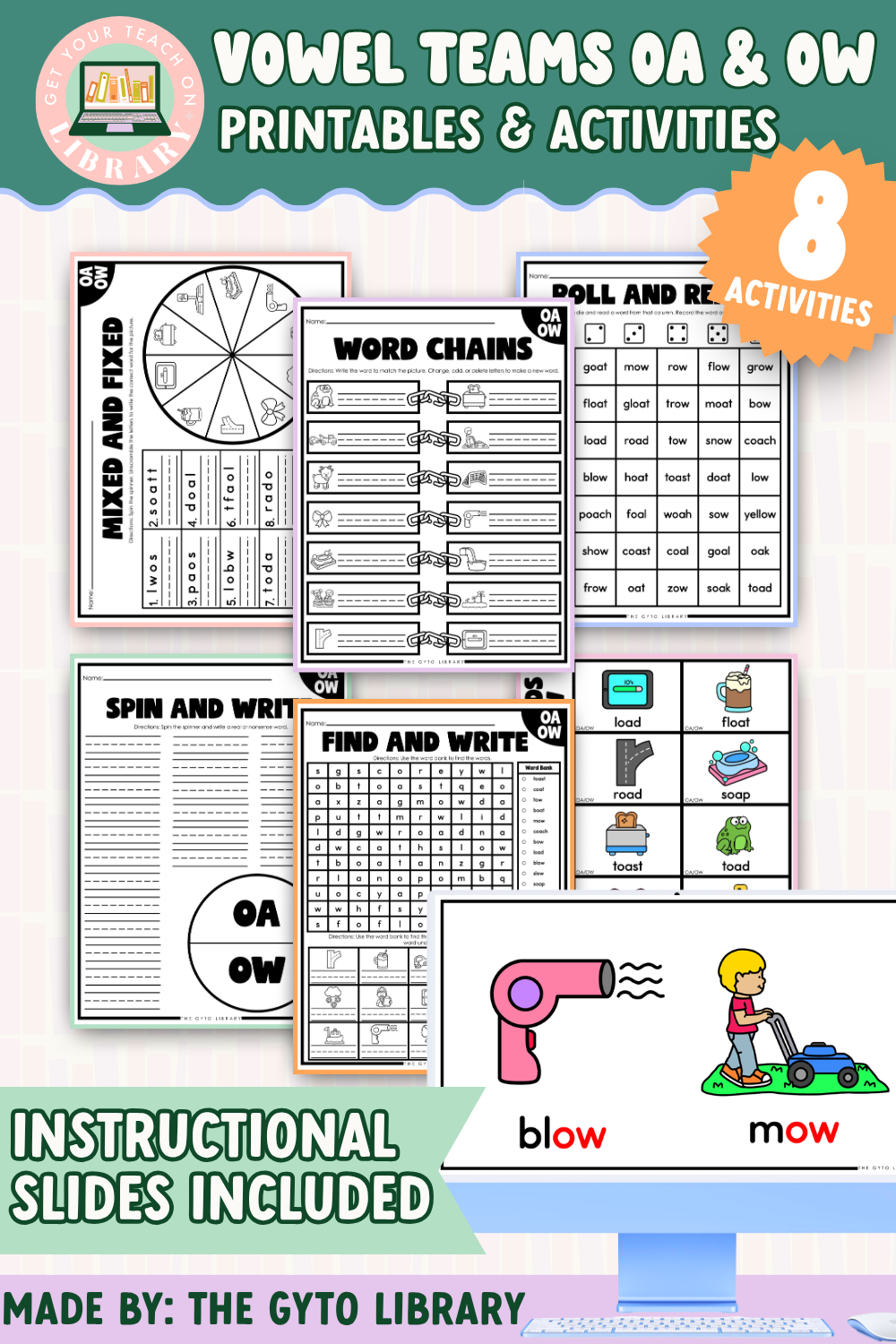Vowel Team OA & OW Word Practice | Supplemental Phonics Activities for Decoding & Word Work
