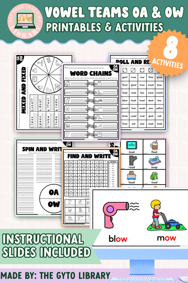 OA & OW Vowel Team Word Practice: Phonics & Decoding – printable phonics resource for grades K–2 by Get Your Teach On