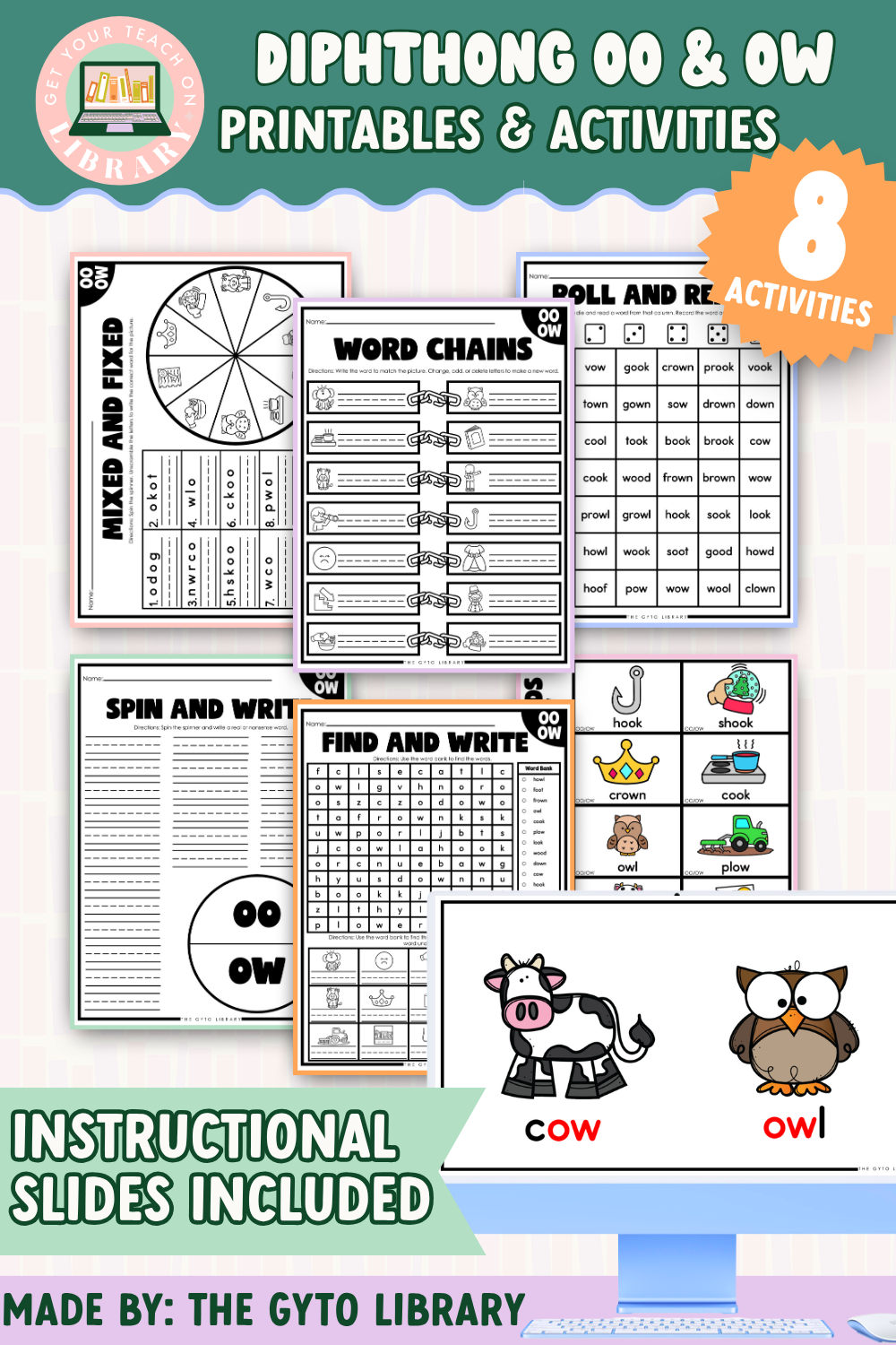 Diphthong: OO & OW Word Work Activities | Supplemental Phonics Practice for Decoding & Fluency