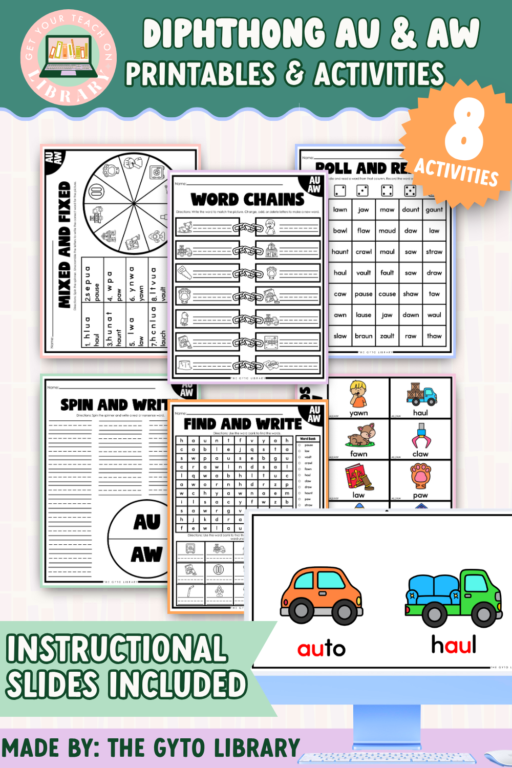 Diphthong: AU & AW Word Work Activities | Supplemental Phonics Practice for Decoding & Fluency