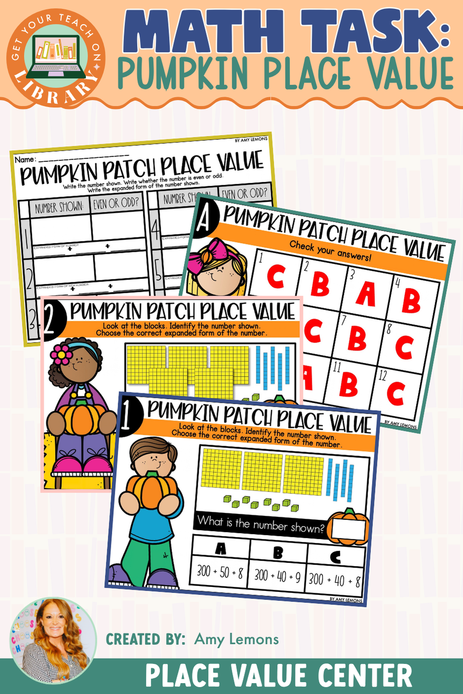 Fall Place Value Math Task Cards: 3-Digit Numbers, Expanded Form & Base Ten