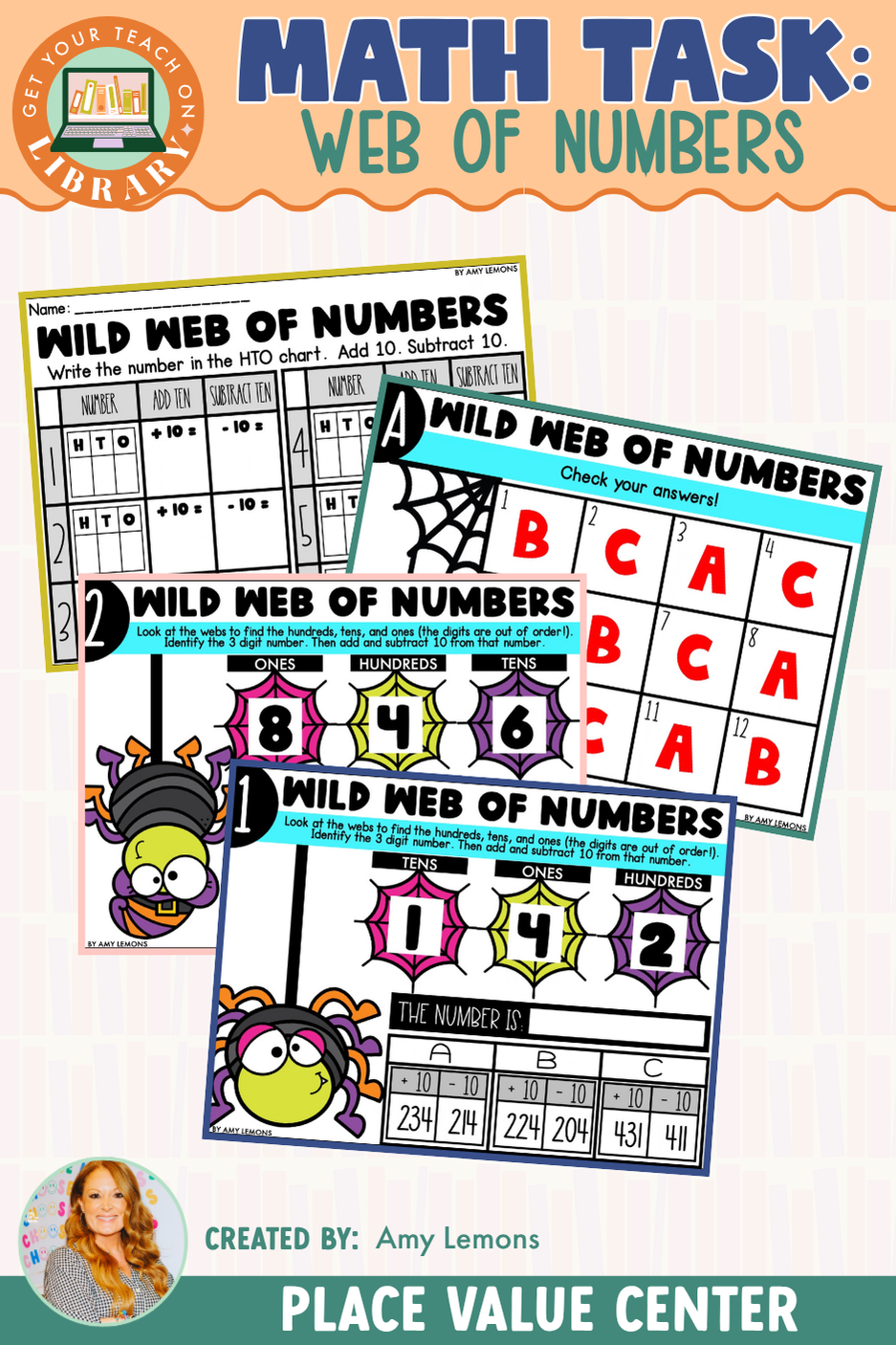 Halloween Place Value Math Center: 3-Digit Numbers, Add & Subtract 10