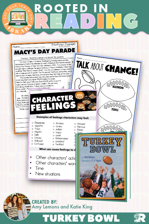 Rooted in Reading: Turkey Bowl Read Aloud Activities | Reading Comprehension for Character Feelings and Summarizing