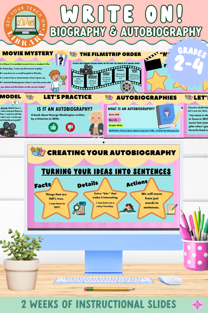 Write On! 2nd & 3rd Grade for Biography and Autobiography Instructional Slides