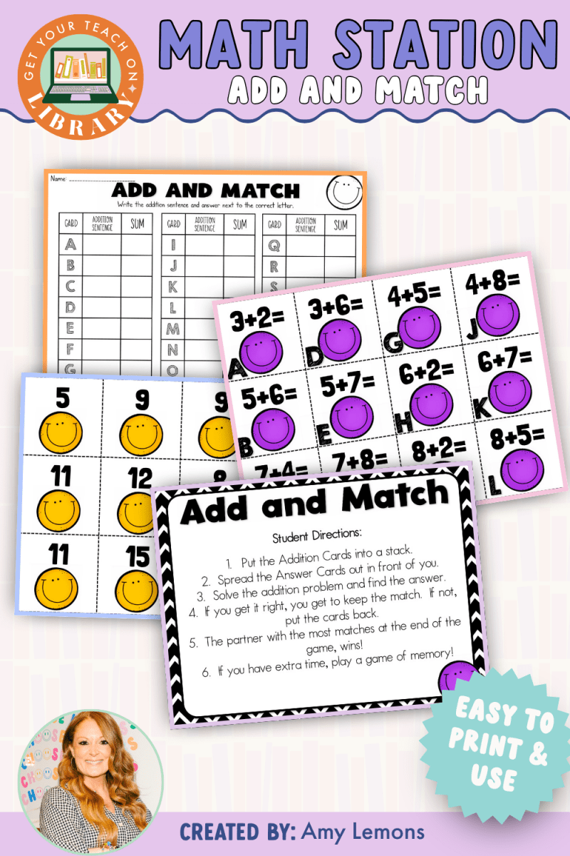 Addition Math Station: Add and Match Addition Facts - Shop GYTO - Get Your Teach On