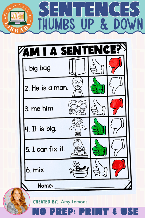 Am I a Sentence? Thumbs Up and Down Activity | Complete Sentence Practice - Shop GYTO - Get Your Teach On