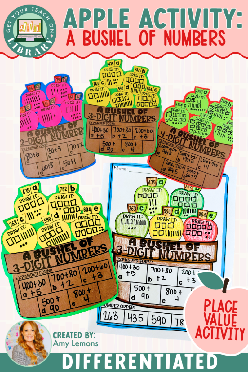 Apple Math Activity: A Bushel of Numbers | Differentiated Place Value Craft for 2, 3, and 4 Digit Numbers - Shop GYTO - Get Your Teach On