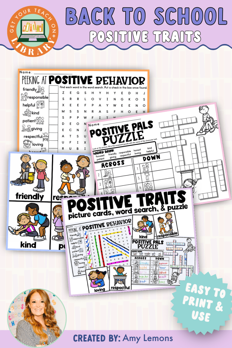 Back to School Activity: Positive Traits Printables - Shop GYTO - Get Your Teach On