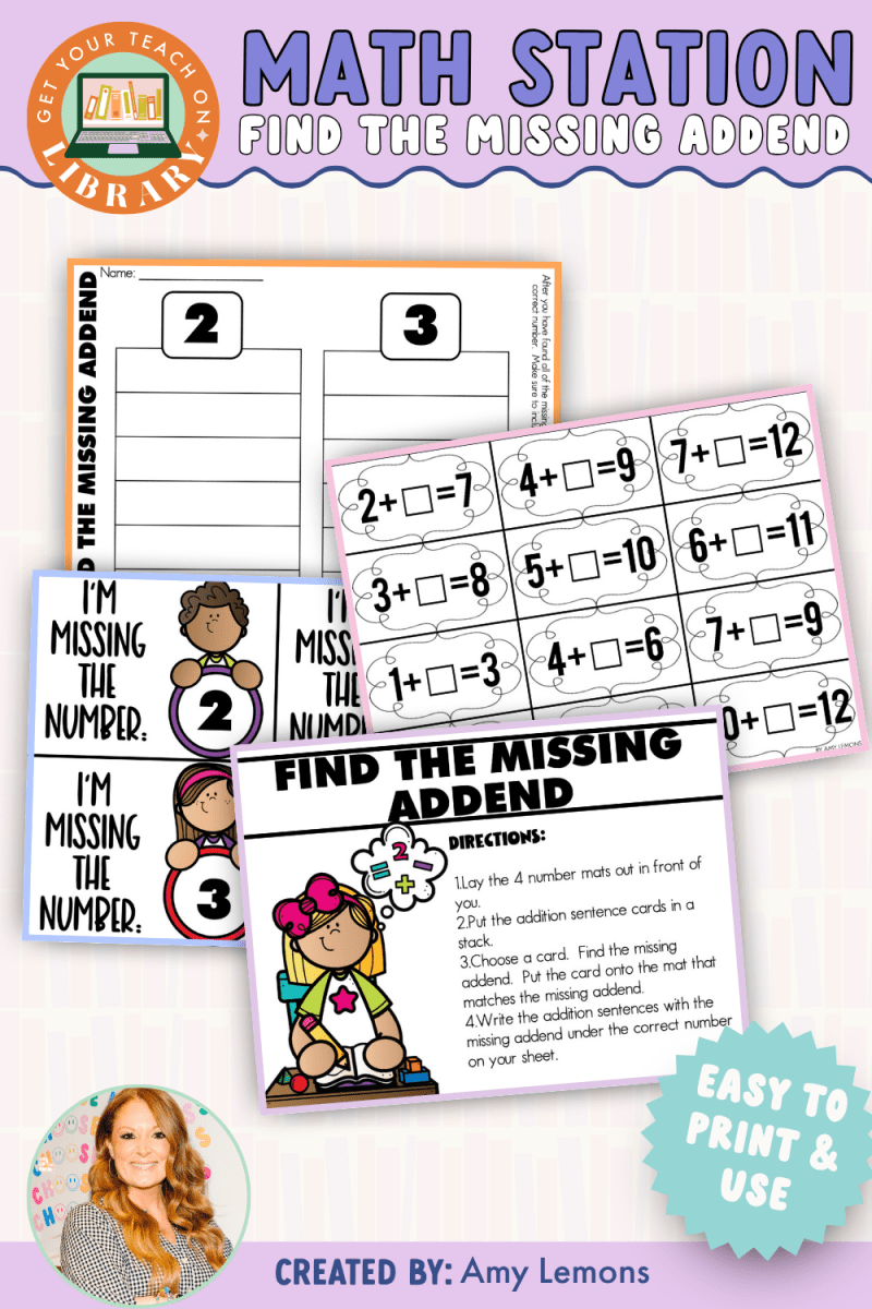 Back to School Math Station: Find the Missing Addend - Shop GYTO - Get Your Teach On