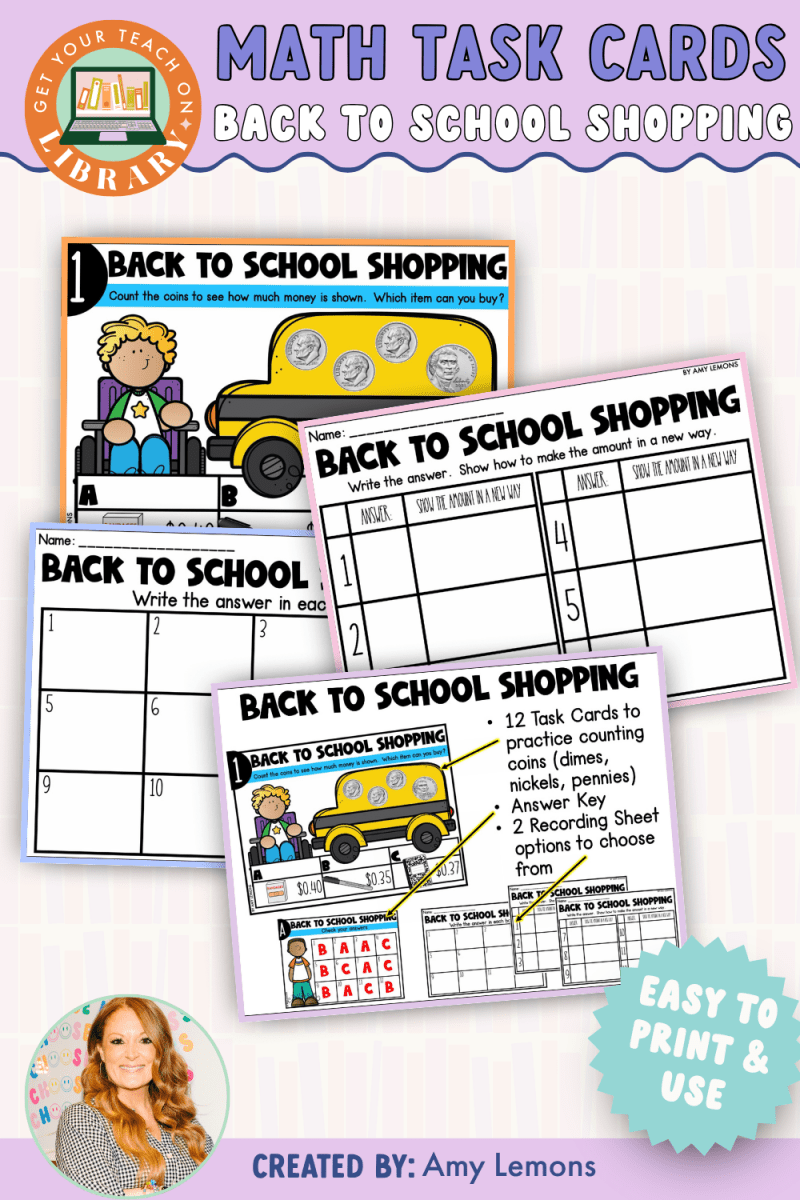 Back to School Math Task Cards: Back to School Shopping - Shop GYTO - Get Your Teach On