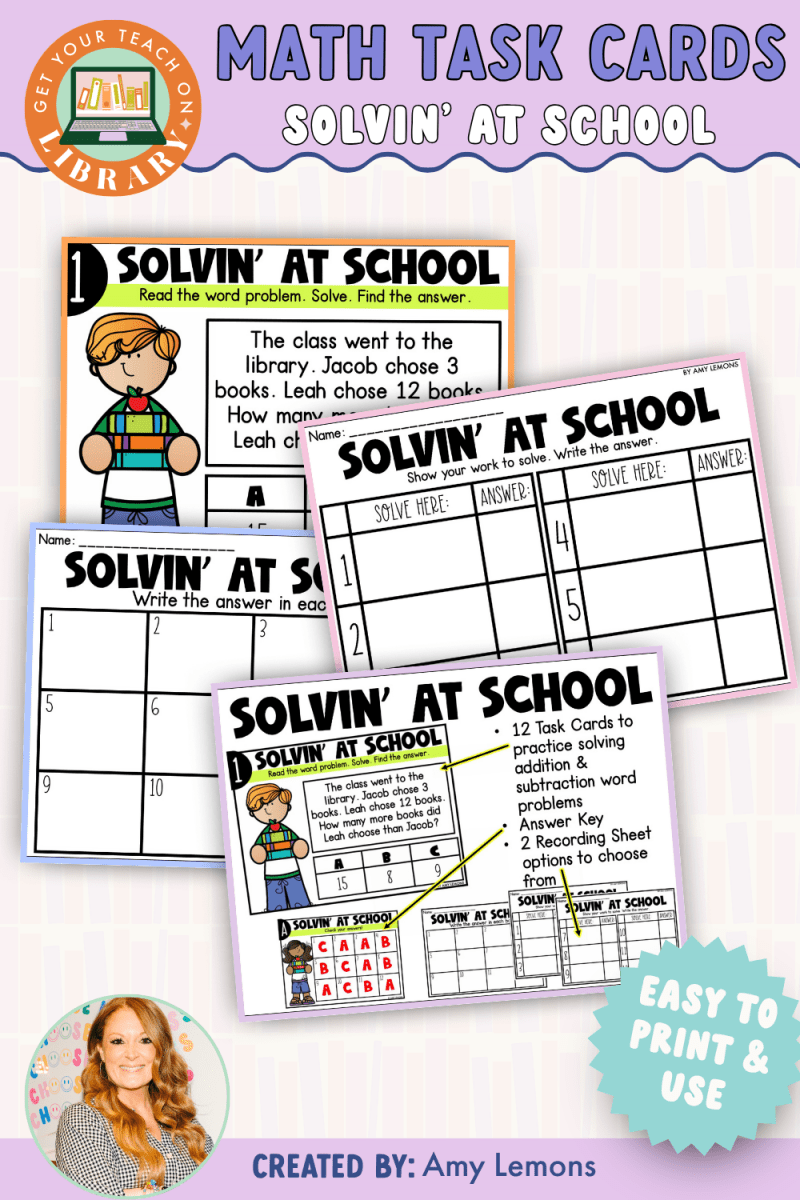 Back to School Math Task Cards: Solvin' at School - Shop GYTO - Get Your Teach On