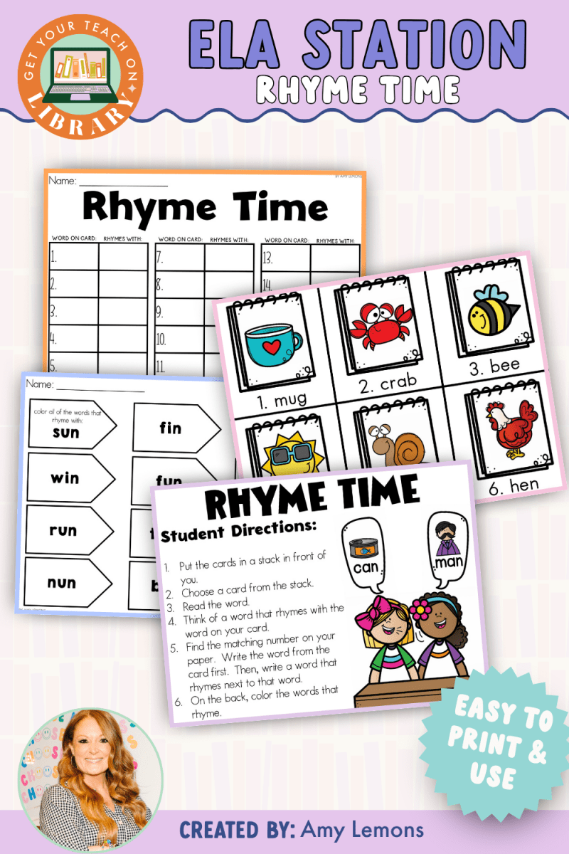 Back to School Rhyme Station: Rhyming Words Activity - Shop GYTO - Get Your Teach On