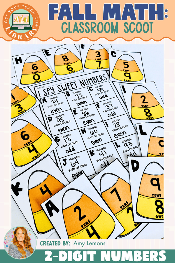 Candy Corn Scoot: 2-Digit Place Value & Even/Odd – printable math resource for grades 1–2 by Amy Lemons and Get Your Teach On