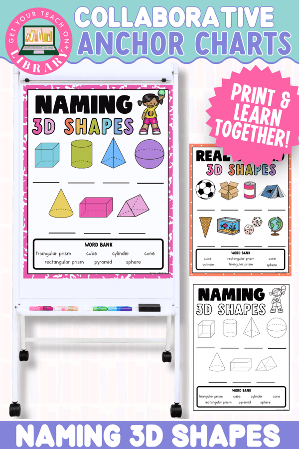Collaborative Anchor Charts for Naming 3D Shapes – editable math poster templates by Get Your Teach On