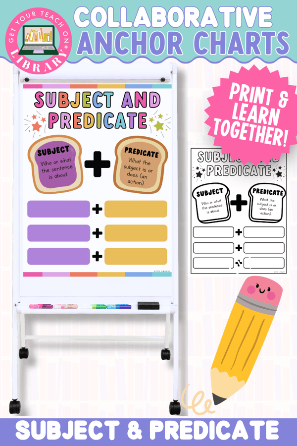 Collaborative Anchor Charts for Subject & Predicate – editable writing poster templates by Get Your Teach On