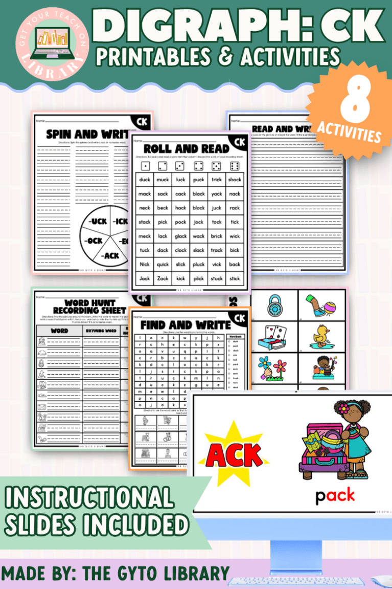 Digraph: CK Word Work Activities | Supplemental Phonics Practice for D ...